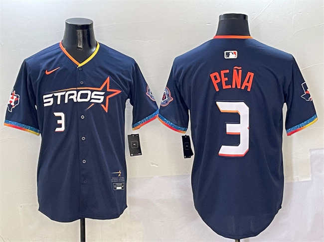 Men's Houston Astros #3 Jeremy Peña Navy 2025 City Connect With Texas Patch Limited Stitched Baseball Jersey